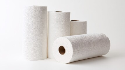 Fototapeta premium Paper towels sit alone on a white background.