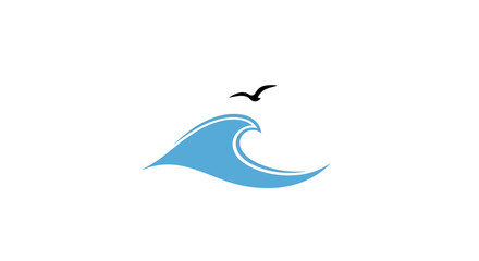 Obraz premium Stylized Blue Ocean Wave with Seagull Silhouette Flying Above