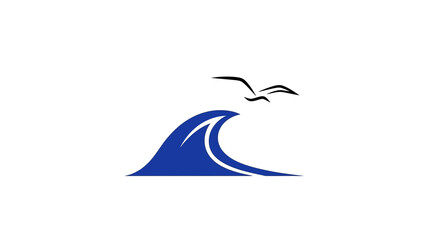 Obraz premium Stylized Blue Ocean Wave with Seagull Flying Overhead - Clean Design