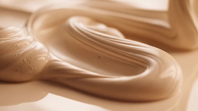 Close up of smooth liquid foundation texture swirling for cosmetic product background.