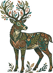 Fototapeta premium Mystical Forest Deer with Botanical Ornament Illustration