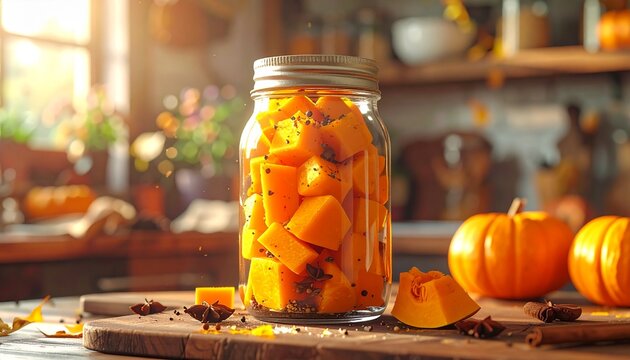 K&uuml;rbis einlegen im Glas herbstlich dargestellt