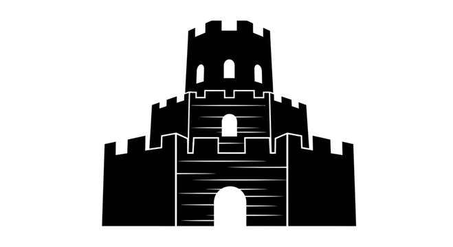 Medieval Stone Fortress Castle Vector Icon Silhouette