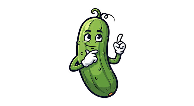 Funny Cartoon Cucumber Character Mascot Pointing Up with an Idea, Creative Thinking Vector Illustration Isolated on White
