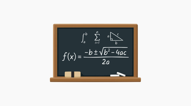 A detailed illustration of a blackboard presents intricate mathematical equations and formulas, showcasing the elegant logic behind calculations.