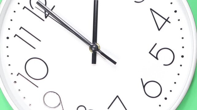 Clock face turning, moving the hands, and hours in close-up.