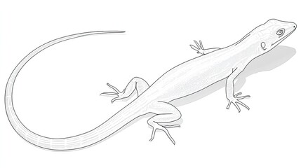 Obraz premium Outline drawing of a slender reptile with a very long tail casts a subtle shadow.