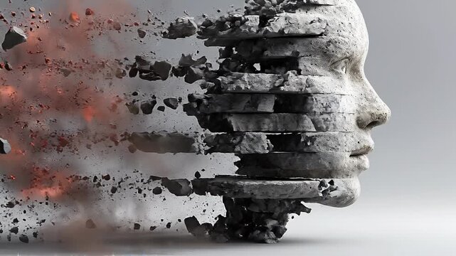 Seamless loop cognitive fragmentation animation, structured knowledge deconstruction concept.