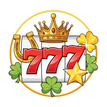 Lucky 777 Casino Slot Machine Symbols with Crown and Clovers