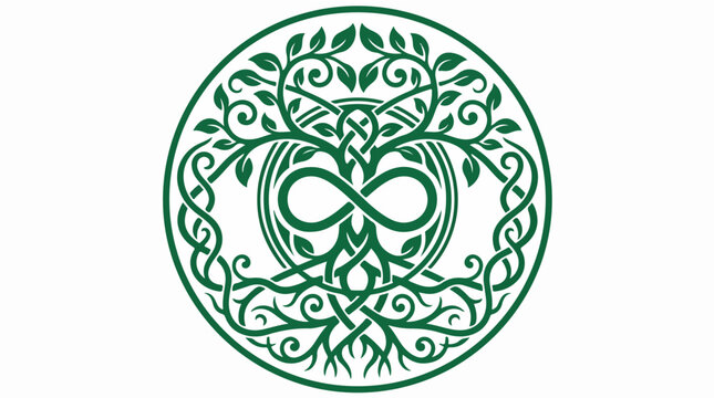 Celtic tree of life symbol with infinity knot illustration.