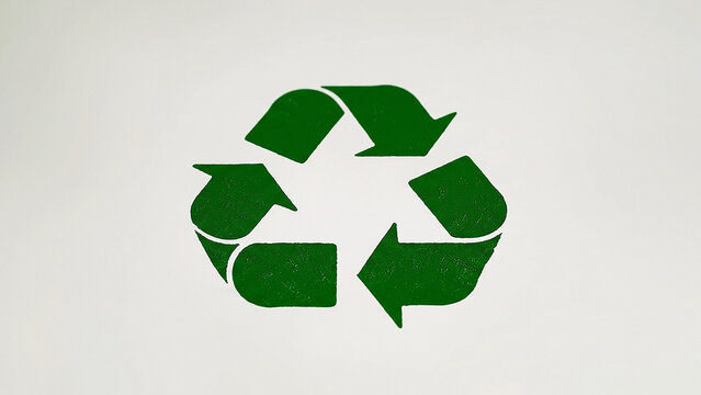 Green recycle symbol stamp on white paper background