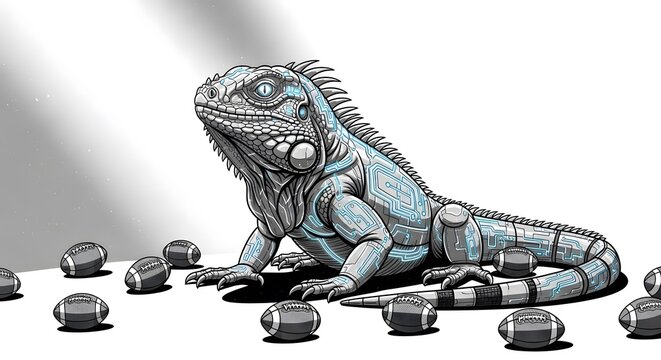  Modern Animal Art Iguana with Sports Ball Composition