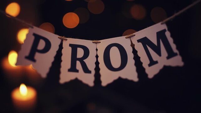 Prom sign with candles in background 
