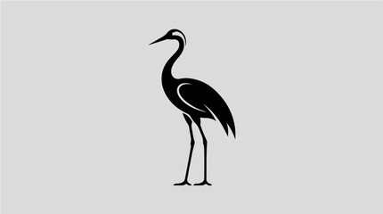 Fototapeta premium Minimalist black silhouette of a graceful heron bird icon.