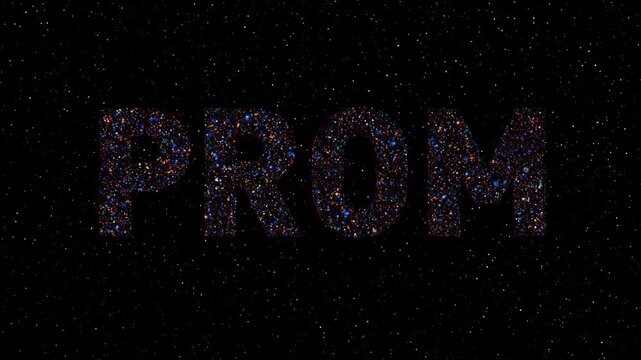 Glittery prom word in black background 
