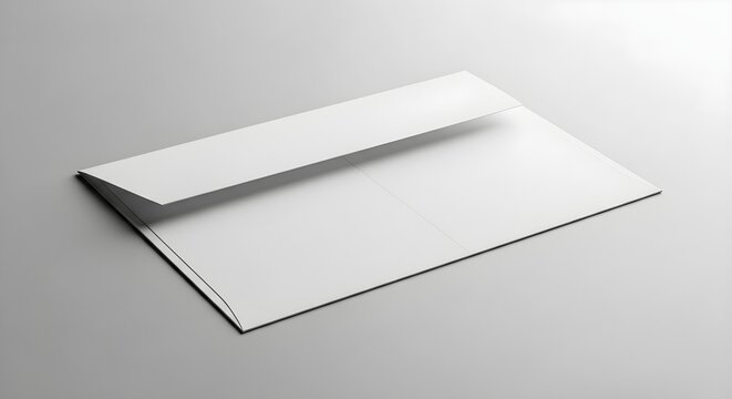 A clean, minimalist mockup of a blank white envelope positioned at an angle on a neutral gray background, highlighting its smooth texture and sharp edges