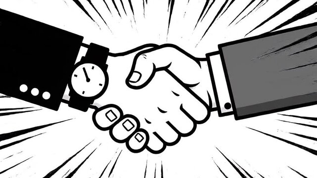 Business handshake illustration in black and white