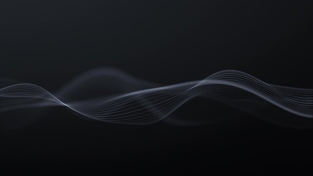 Monochrome blurred wave background. Defocused wavy lines. Abstract black white wave space. Audio stream sound signals. Deep dark minimal background 60 fps loop.