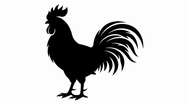 Silhouette of a rooster standing in profile on white background.