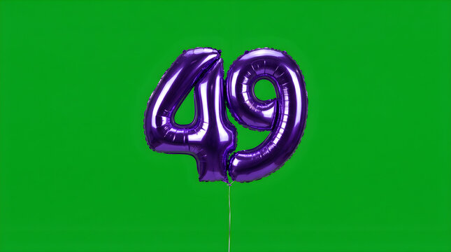 Shiny Metallic Purple Number 49 Balloon Floating Green Screen 49th Birthday Party Celebration