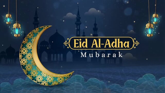 Eid Ramadan Blue and Gold Bold Greeting Video