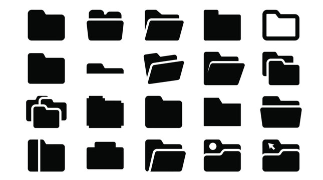 Black Folder Icons on White Background
