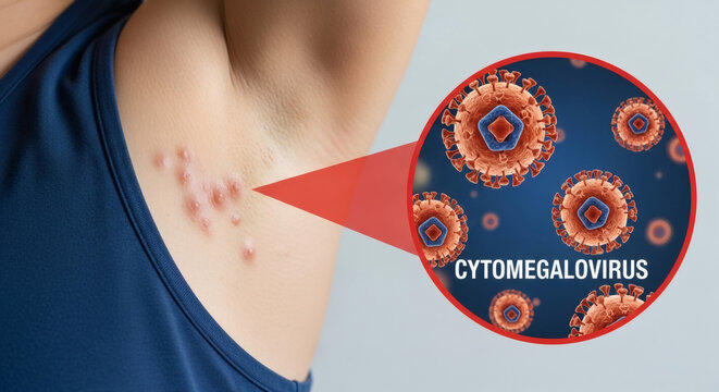 Underarm skin rash caused by Cytomegalovirus medical concept