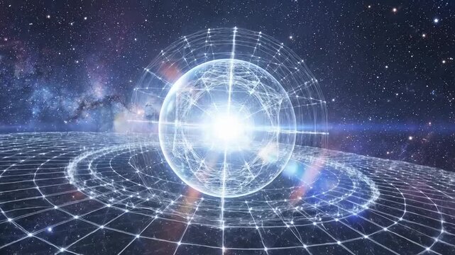 Abstract representation of a quantum energy core glowing in deep space with futuristic digital structure.