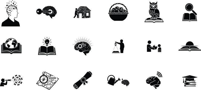 knowledge transfer vector silhouette  icon set.