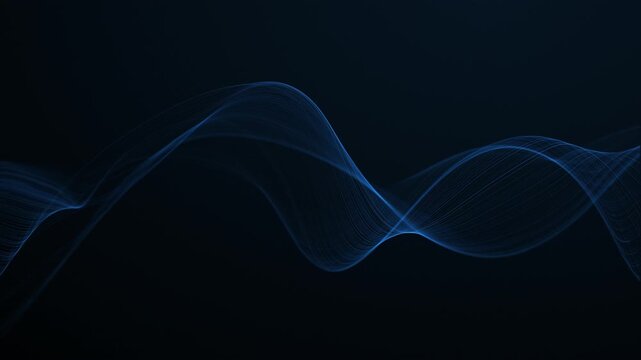Blue luminous wave lines floating dark background. Abstract digital sound flow. Futuristic technology motion. VJ looping 3d animation. blue neon  unfocussed glowing wavy. Equalizer digital wave.