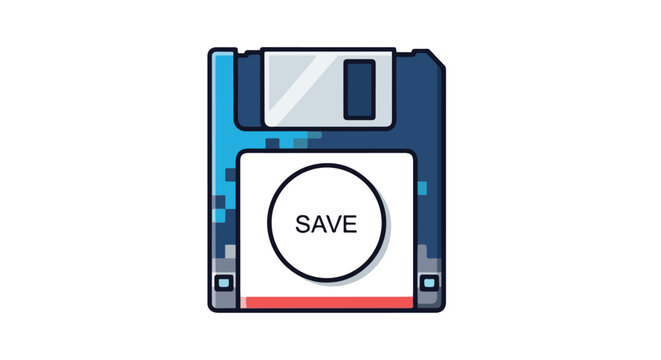 Blue Floppy Disk with Save Label.