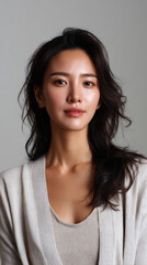 Fototapeta premium korean woman with dry and flaky skin and visible pores, close up skincare portrait of asian woman with problem skin, facial skin texture and pores of young korean female