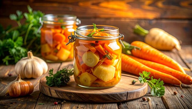 Eingelegtes Wurzelgem&uuml;se im Glas herbstlich