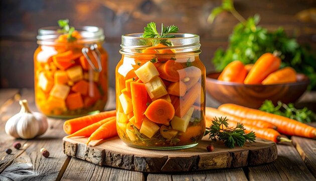 Eingelegtes Wurzelgem&uuml;se im Glas herbstlich