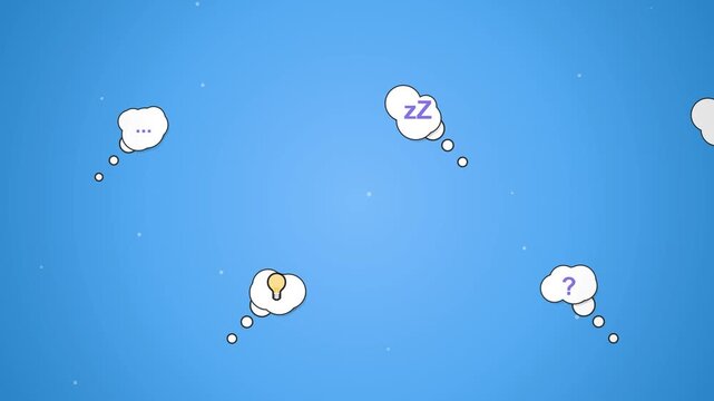 Floating Thought Bubbles With Animated Icons on Blue Background