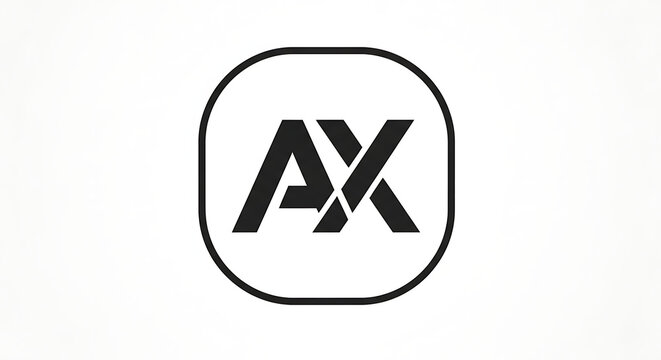 Abstract lettermark icon presenting a creative fusion of 'A' and 'X' characters, set within a sophisticated rounded square outline, symbolizing unity and innovation for modern branding