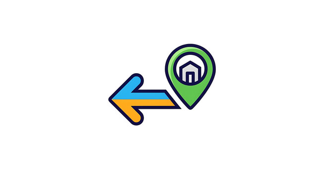 Vibrant icon illustrating swift relocation or departure from a residential address, depicting the dynamic process of moving away from home or changing a geographical point quickly