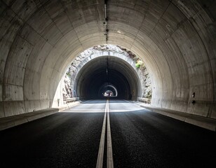 Obraz premium Perspective shot of road leading through a tunnel with light at end