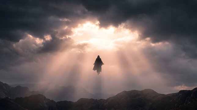 Ascension of Jesus Christ into Heaven with Divine Light and Clouds