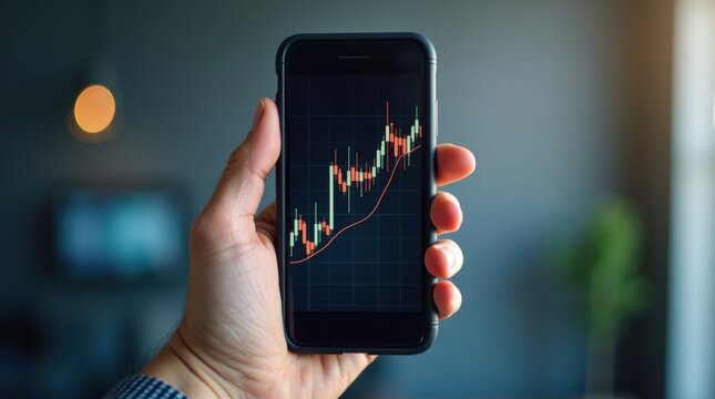 Gr&aacute;fico burs&aacute;til mostrado en la pantalla vertical de un tel&eacute;fono inteligente