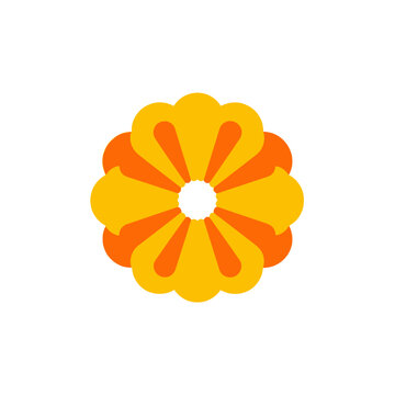 Yellow orange flower logo design, abstract floral emblem icon