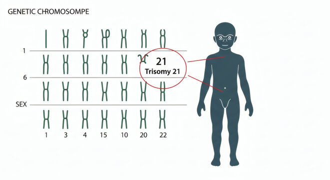 Medical Illustration of Trisomy 21 Chromosome Karyotype for Down Syndrome