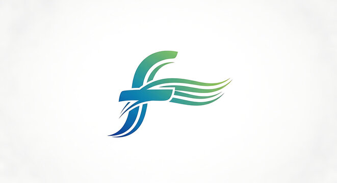 Elegant abstract letter F logo with flowing green and blue waves for brand identity and graphic design