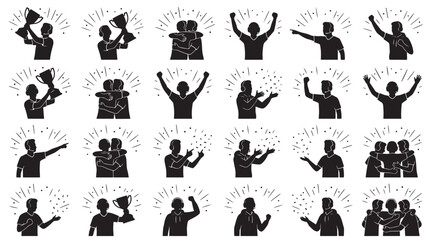 Championship Stage Celebration Silhouettes Set Pack, Editable Vector Stroke Illustrations. containing vector, illustration, graphic, design, esports, gamer, silhouette, icon, set and more silhouettes © MasterTech