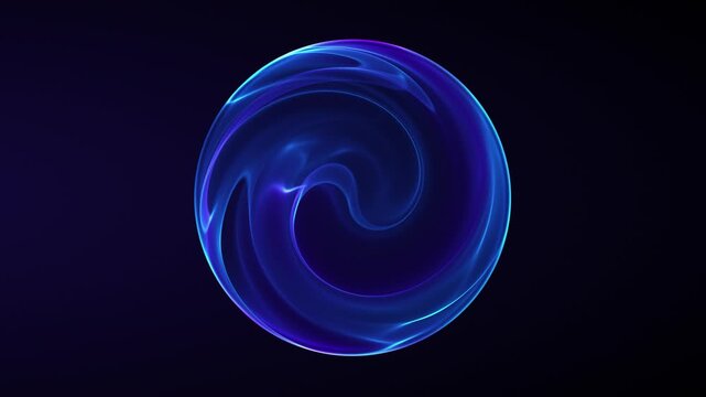 Abstract glowing sphere vortex neon light black background. Futuristic swirling energy flow, vibrant colors, tech science style. Perfect for digital art or modern technology. 4k 60fps looped graphic