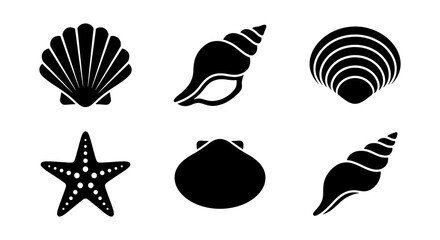 sea shell starfish octopus silhouette icon set vector graphic design element isolated on white background © Saiful