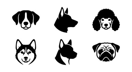 Diverse Dog Breed Silhouettes, Vector Icons Set: Canine Faces Collection for Pet Branding, Animal Graphics, and Veterinary Services © Arafat