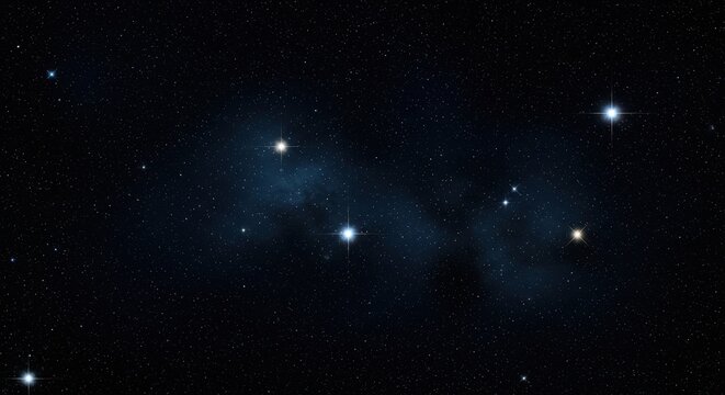Vast dark expanse of deep space filled with countless twinkling stars and distant nebulae glowing with ethereal blue and white light, a cosmic backdrop for astronomical exploration and scientific disc