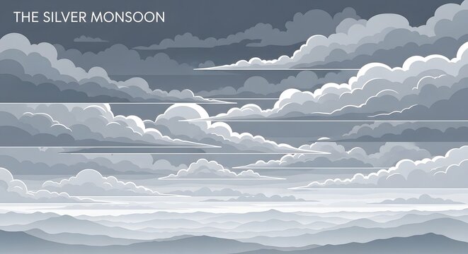 The silver monsoon stylized vector illustration of stormy clouds