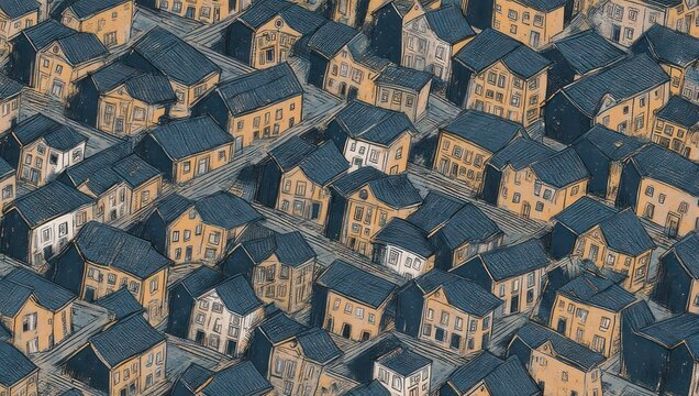 Aerial View of Dense Housing in a European Town.